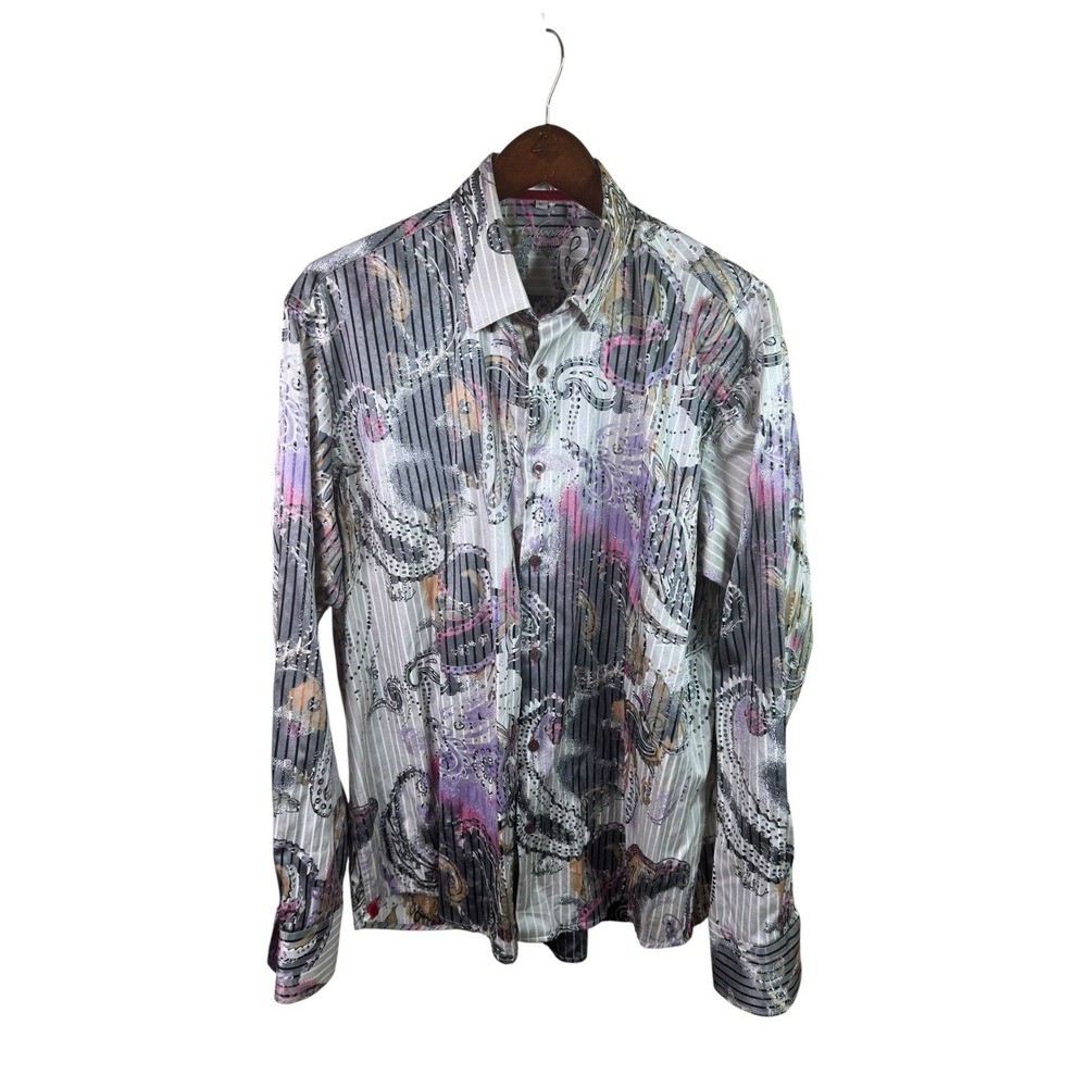Visconti Uomo Shirt Mens XL Striped Paisley Button Up Modal Cotton Blend